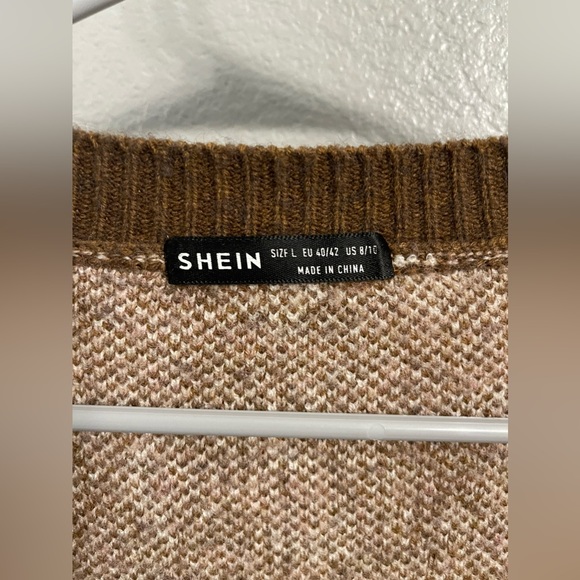 Shein Knit Cardigan Sweater - Brown, Cream (L) - Picture 6 of 7